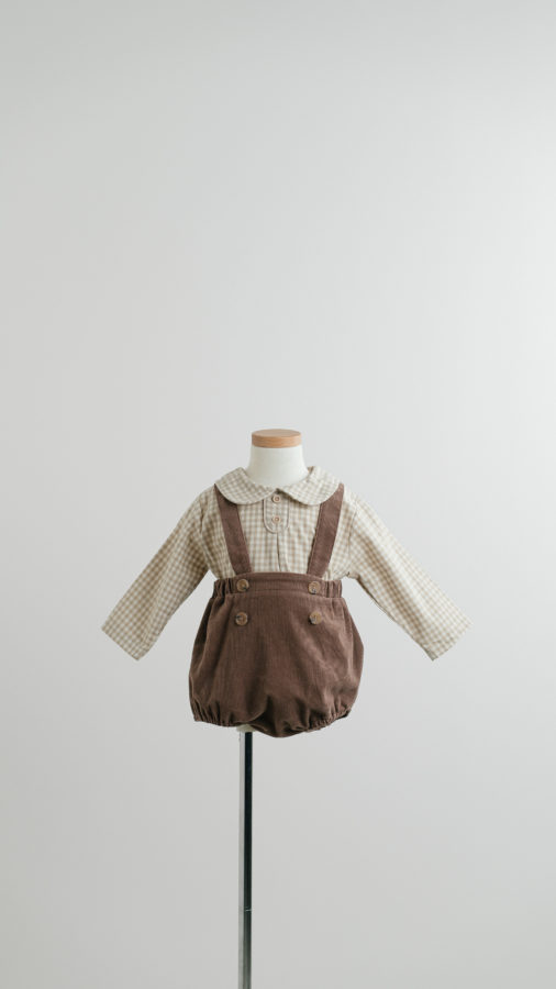 家族写真のレンタル衣装: hibeybebe/ブラウンサスペンダーブルマ（80~90サイズ）